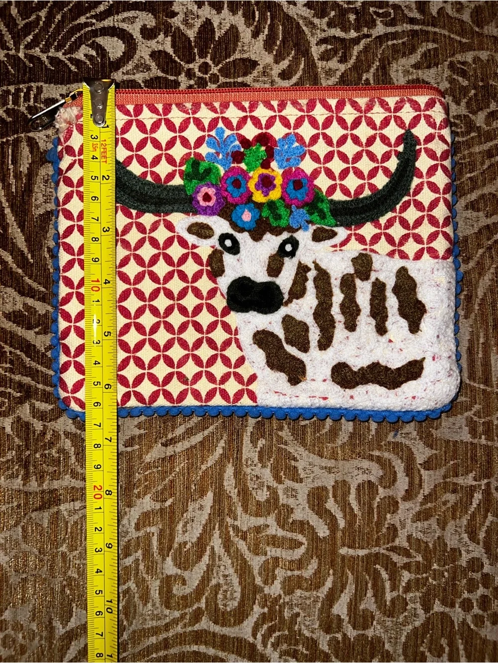 Karma Bright Orange Zip Pouch with Blue Trim